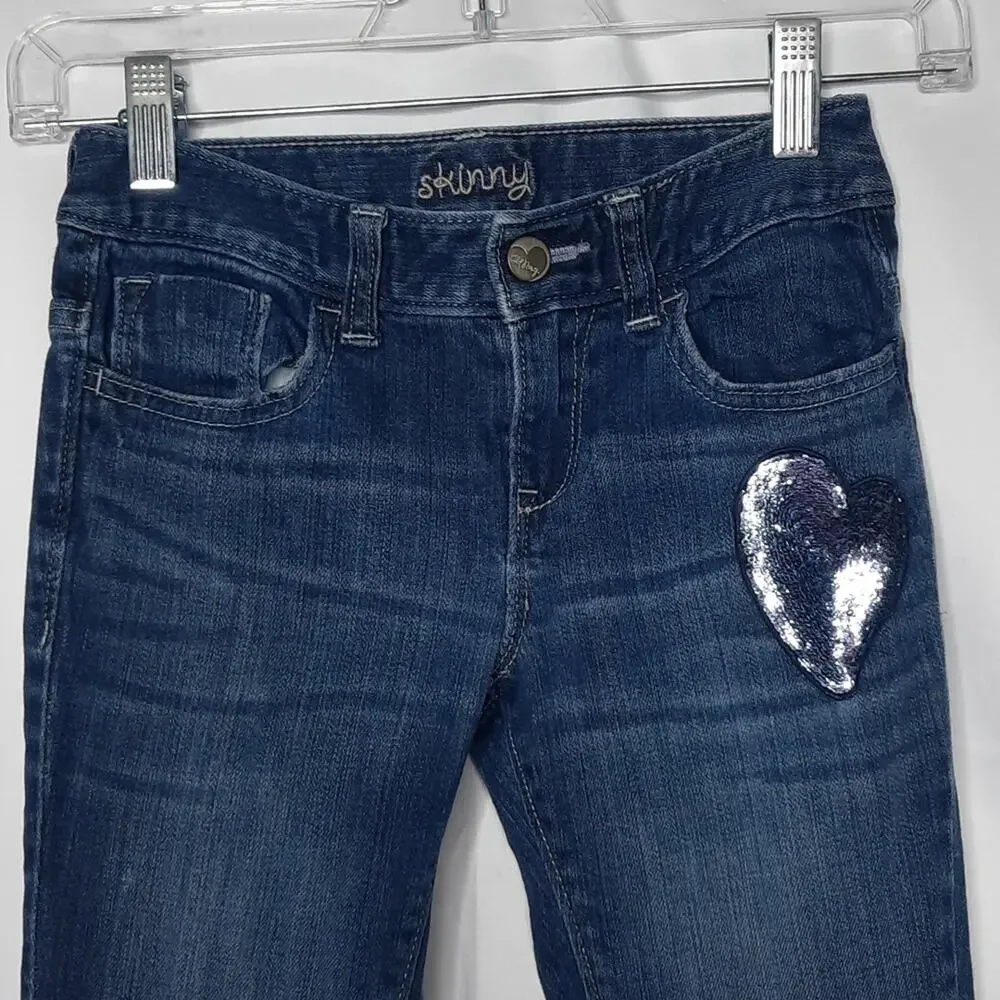 Old Navy Girls Skinny Jeans Sequin Heart Size 8 Regular